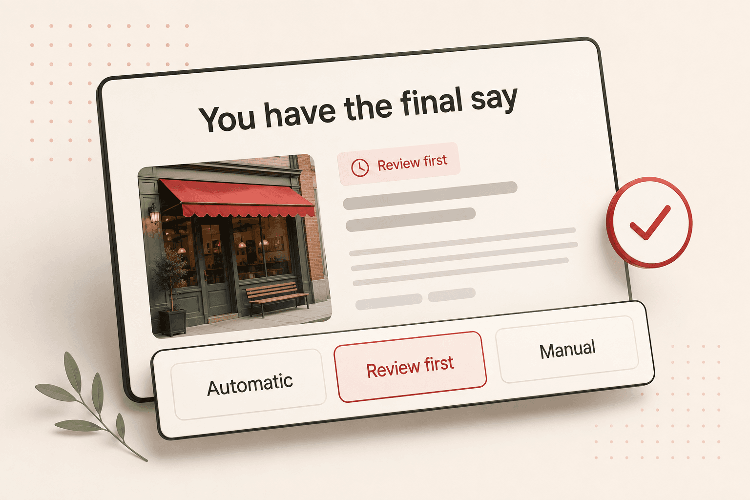A prepared post with Automatic, Review first and Manual controls beneath it